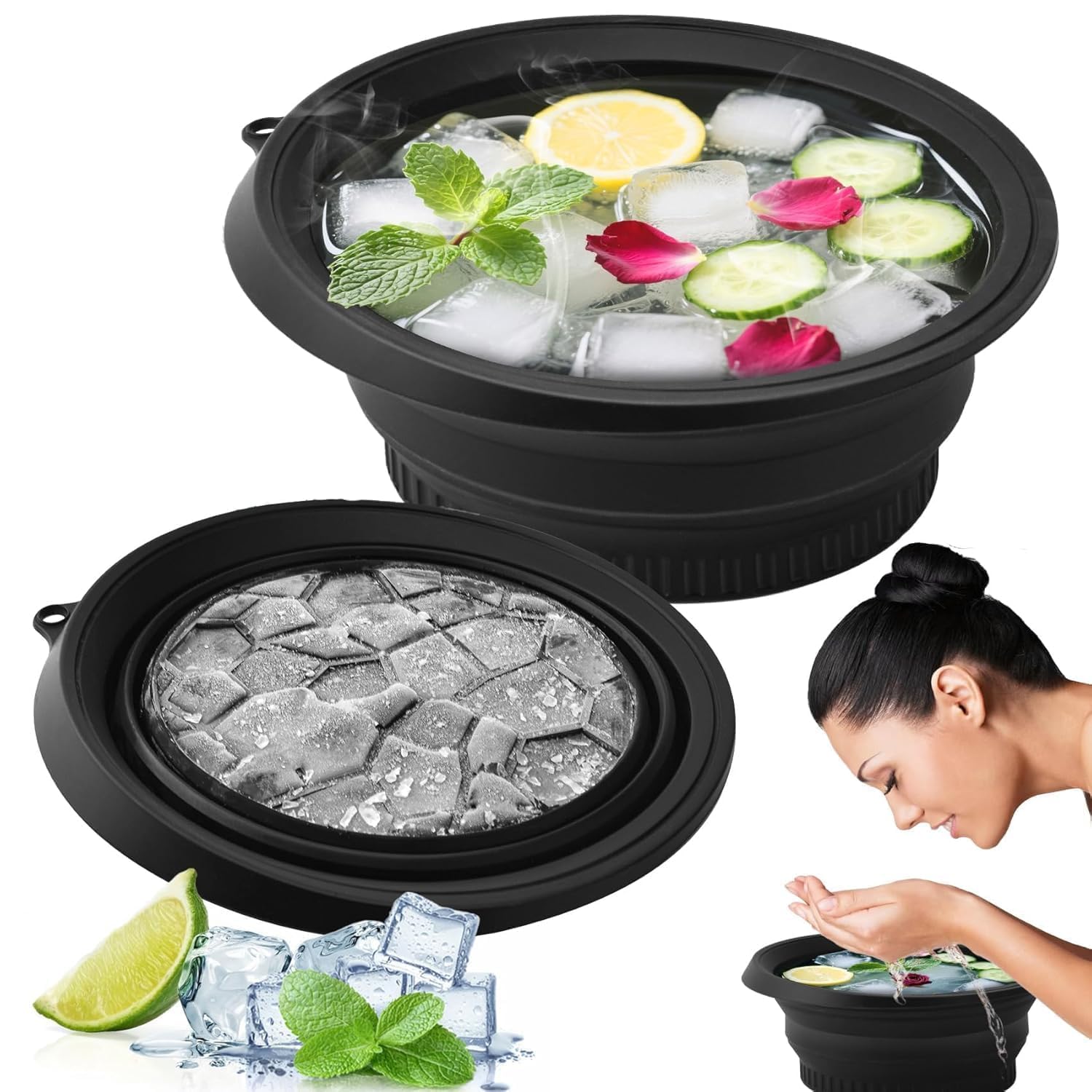 SR Face Bowl for Ice with Built-in Icetray, Portable Foldable Silicone Ice Facial Bowl, for Home Ice Bath Facial,| BPA-Free | ice Bowl for face dip for Men and Women (1)