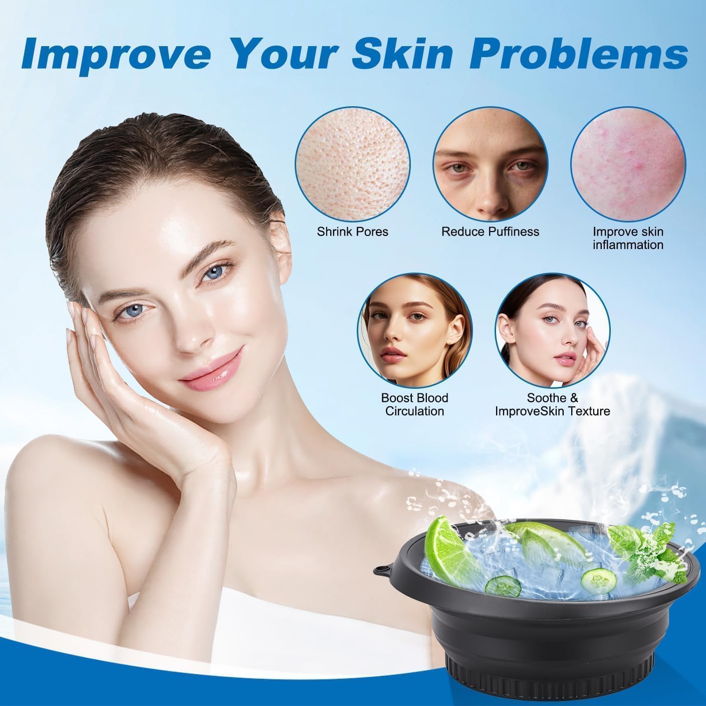 SR Face Bowl for Ice with Built-in Icetray, Portable Foldable Silicone Ice Facial Bowl, for Home Ice Bath Facial,| BPA-Free | ice Bowl for face dip for Men and Women (1)
