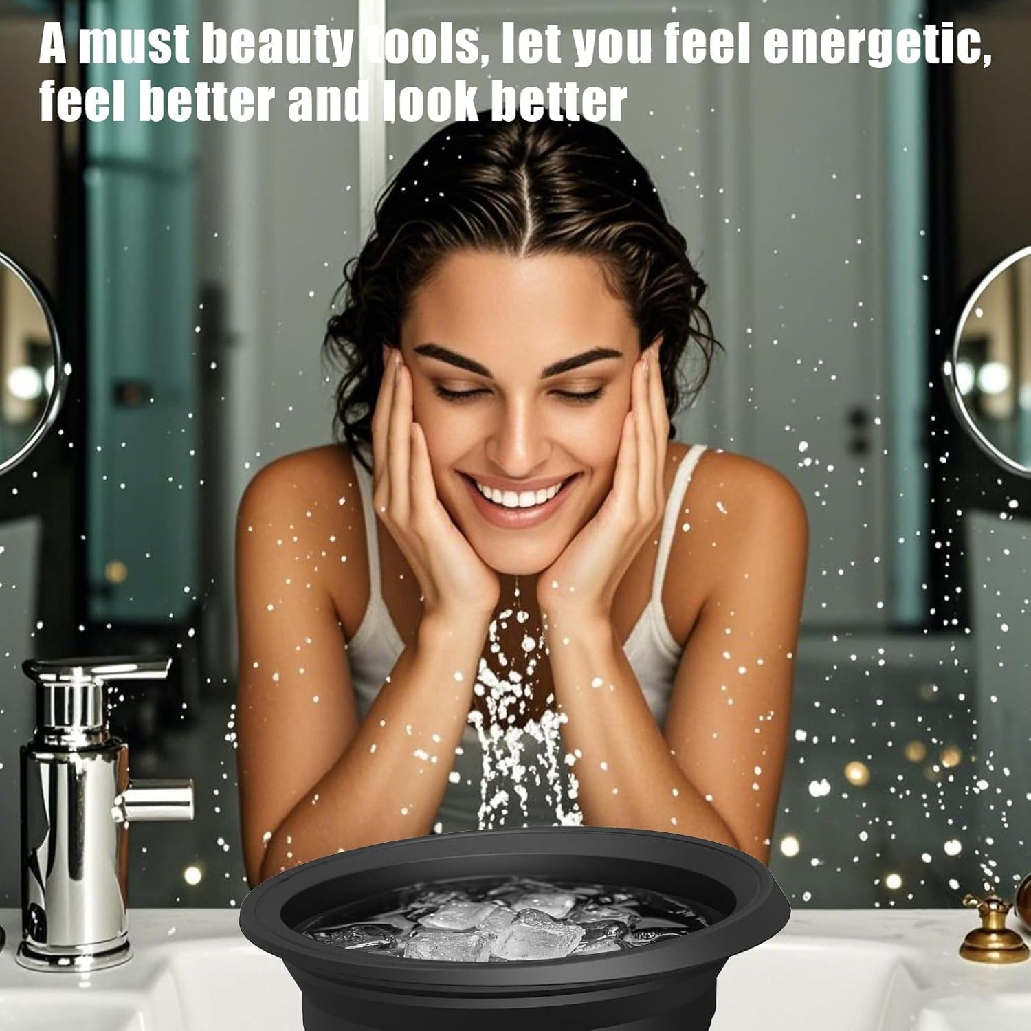 SR Face Bowl for Ice with Built-in Icetray, Portable Foldable Silicone Ice Facial Bowl, for Home Ice Bath Facial,| BPA-Free | ice Bowl for face dip for Men and Women (1)